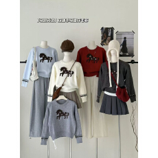 批发YOYO定制韩系卡通减龄小马宽松套头毛衣女秋<b class='q'>冬</b>内搭针织衫单穿上衣