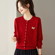 批发小香风针织开衫女<b class='q'>短</b>款2025新款时尚洋气毛衣外套宽松显瘦圆领上衣