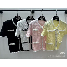 批发LYM STudio 2026春小香风星星装饰坑<b class='q'>条纹</b>圆领短袖撞色<b class='q'>针织</b><b class='q'>开衫</b>女