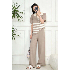 批发时尚休闲显瘦套装女<b class='q'>夏</b>季新款简约百搭假两件短袖上衣阔腿裤两件套