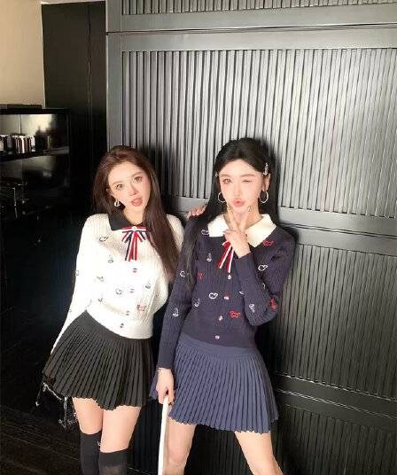 털 니켈 ladiesfirst 나비 넥타이 장난기 넘치는 세련된 강아지 자수 페이크 레이어드 니트 스웨터 여성 l2368