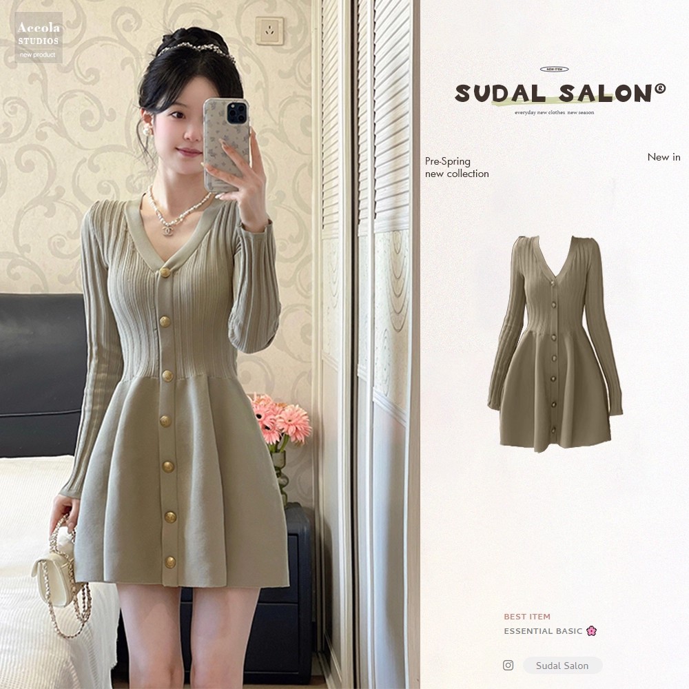 已出货 气质赫本风针织连衣裙夏季新款独特高级感收腰显瘦小短裙