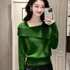批发<b class='q'>正品</b>哥家新款2025冬季高级感一字肩毛衣女内搭绝美长袖减龄针织衫