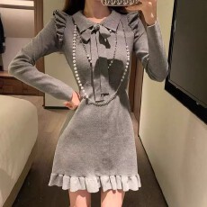 批发高级感法式灰色针织<b class='q'>连衣裙</b>女秋冬设计感气质绝美修身显瘦包臀短裙