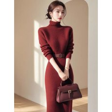批发<b class='q'>韩版</b>冷淡系气质名媛毛衣<b class='q'>连衣裙</b>女装2025秋冬新款时尚高领针织裙子
