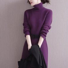 批发<b class='q'>韩版</b>冷淡系气质名媛毛衣连衣裙女装2025秋冬新款时尚高领针织裙子