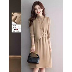 批发高级感马甲针织<b class='q'>连衣裙</b>两件套装女秋冬年轻妈妈小个子中长款毛衣裙