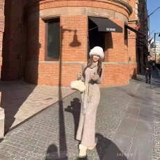 批发EIA一尧【茶系慵懒调】韩系气质针织连衣裙女<b class='q'>冬</b>收腰慵懒打底长裙