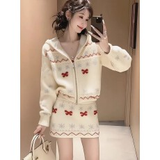 批发韩系早秋chic白色针织套装<b class='q'>女</b>2025新款慵懒风穿搭上衣<b class='q'>半身裙</b>两件套