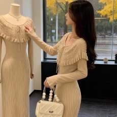 批发韩国超好看轻熟御姐风针织<b class='q'>连衣裙</b>女法式高级感气质女神范包臀长裙