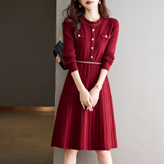 批发秋冬内搭<b class='q'>连衣裙</b>女2025新款高级感收腰气质针织毛衣裙小个子打底衫