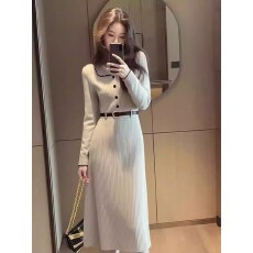 批发法式小香风气质感杏色针织收腰<b class='q'>连衣裙</b>女2025新款冬天配大衣的裙子