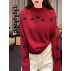 批发蝴蝶结毛衣内搭女秋冬针织打底衫2025年新款韩系减龄显瘦上衣