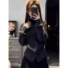 批发老钱风高领套头针织<b class='q'>衫</b>女秋冬打底收腰气质复古高级感毛衣内搭上衣