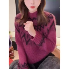 批发紫色提花针织打底衫内搭女装秋冬2025新款上衣<b class='q'>宽松</b>慵懒半高领毛衣