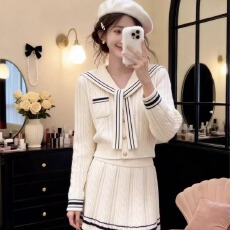 批发韩系百搭针织开衫女2026新款<b class='q'>甜美</b>休闲海军领设计短款上衣