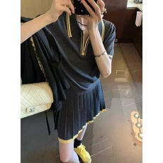 批发2026夏季新款轻奢风撞色POLO领针织衫女士学院风短袖上衣时尚百搭