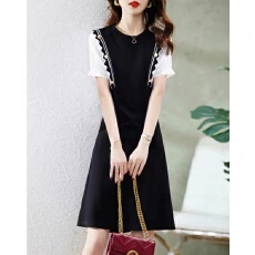 批发韩范简约拼接设计收腰<b class='q'>连衣裙</b>女装<b class='q'>夏装</b>夏季优雅气质裙子