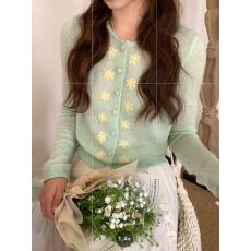 批发Even一雯跃春芽韩系高智法式清新薄<b class='q'>毛衣</b><b class='q'>手工</b>刺绣初春针织开衫