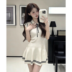 批发韩系学院风小飞袖针织连衣裙子女2026新款夏温柔甜美气质收腰短裙