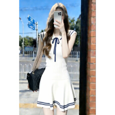 批发韩系学院风小飞袖针织连衣裙子女2026新款夏温柔甜美气质收腰短裙