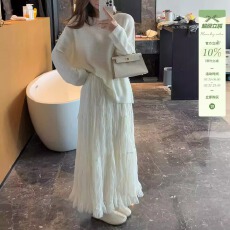 批发气质简约松紧腰褶皱半身裙女2026春季新款修身显瘦温柔小个子长裙