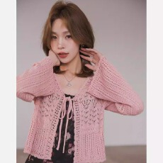 批发小谷粒花旅开衫 镂空针织<b class='q'>外套女</b>夏季新款罩衫早春外搭设计感上衣