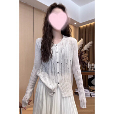 钩破针织开衫 2026年春夏单排扣慵懒冰丝针织防晒上衣