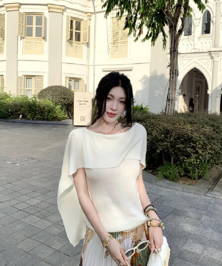 한 부서 미니멀리즘 오래된 돈 바람 디자인 센스 세련된 망토 페이크 레이어드 품격 니트 스웨터 캐주얼 패션 다용도 작은 셔츠