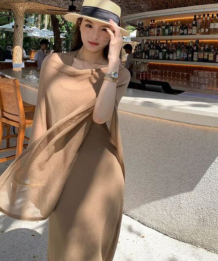 감기 천 골드 품격 불규칙 숄 망토 맨위 여성 슬립 드레스 투피스 세트