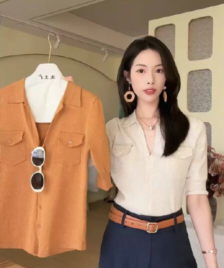 복잡한 고대 돈 바람 폴로 칼라 단추 니트 오픈 가디건 여성 봄 여름 디자인 센스 몸매 가꾸기 슬림해 보이는 출퇴근 다용도 맨위