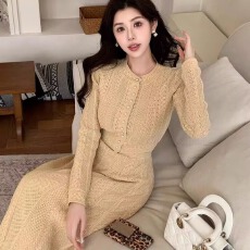 批发ORG 奶茶色优雅精致通勤上衣半身长裙小香风套装女W