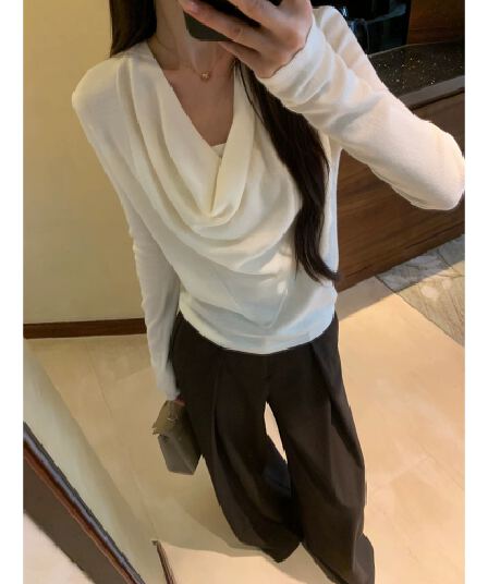 pusumede 독점적인 마음 품격 흔들다 칼라 양모 니트 스웨터 여성 스웨터 고급 센스 몸매 가꾸기 슬림해 보이는 맨위