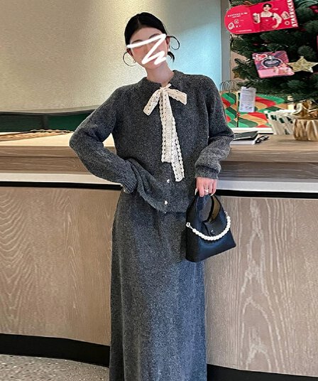 2026 새로운 스웨터 니트 드레스 아이들 이른 가을 착용 가져 가라. 전체 집합 고급 센스 작은 키 향기로운 세트