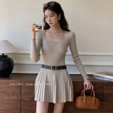 批发秋季新款韩版设计感温柔收腰显瘦针织连衣裙小众<b class='q'>甜美</b>气质短裙