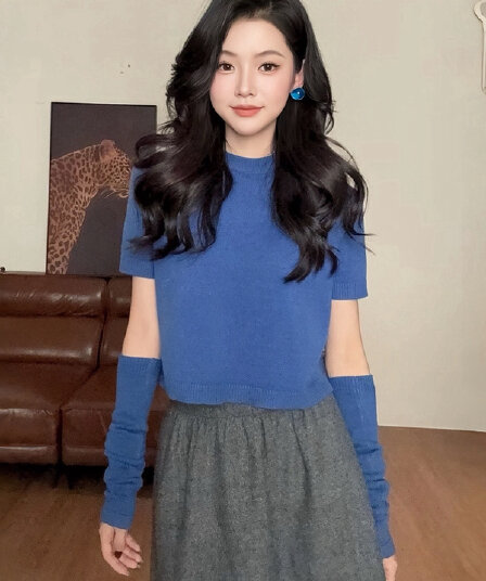 2026 자이언트 잘 생긴 ~ 중 가을 한 부서 탈착식 소매 커버 니트 스웨터 여성 디자인 센스 부드러운 찹쌀 패션 예쁜 스웨터