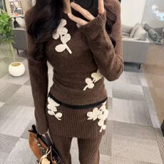 批发韩系慵懒风氛围感洋气减龄两件套女2026<b class='q'>秋</b>季新款大码胖mm针织套装