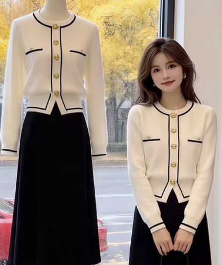 높음 물품 보존 추천 섹션 프랑스식 품격 작은 샤넬 스타일 배색 측면 니트 오픈 가디건 스웨터 여성 코트 가을 겨울철