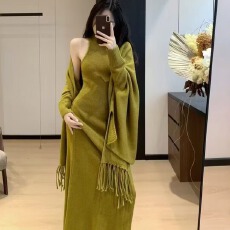 批发千金御姐风针织披肩套装女秋冬新款时尚女人毛衣鱼尾长裙两件套潮