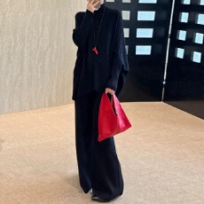 批发时尚套装女2026秋冬新款洋气宽松显瘦蝙蝠袖针织衫阔腿裤两件套潮