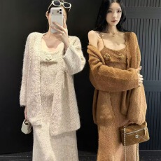 批发针织套装秋季羊毛开衫毛衣内搭吊带<b class='q'>连衣裙</b>两件套