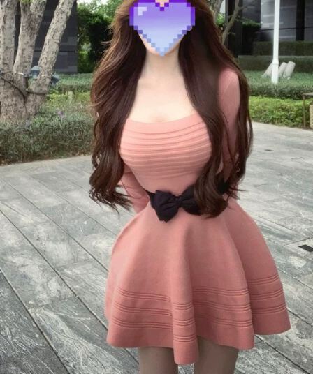 프랑스식 명문 여성 바람 u 칼라 나비 매듭 니트 여성 드레스 가을 허리 수축 슬림해 보이는 퍼프 미니 스커트 벨트 포함
