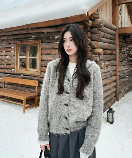한 부서 소뿔 버클 후드 니트 오픈 가디건 여성 봄 가을 두꺼운 디자인 센스 느긋한 바람 레트로 보온 스웨터 코트