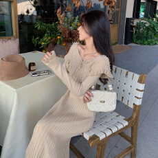 批发韩国大方得体绝美法式针织连衣裙女2026<b class='q'>新款</b>独特漂亮气质收腰<b class='q'>长裙</b>
