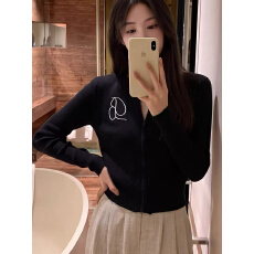 批发直接拿黑色刺绣拉链针织长袖开衫女早秋穿搭绝美高级感短款上衣
