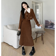 批发秋冬大码微胖妹妹MM气质名媛高级感上衣遮肉显瘦两件套装<b class='q'>连衣裙</b>