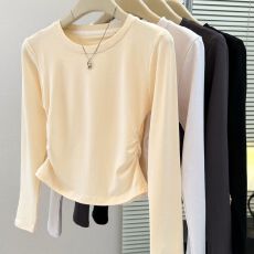 批发实拍纯棉罗纹长袖T恤女春秋季新款韩版<b class='q'>修身</b>短款内搭打底衫上衣