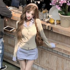 批发假两件长袖<b class='q'>衬衫</b>搭配半身裙子女韩系一整套 新款早秋miu系套<b class='q'>装</b>