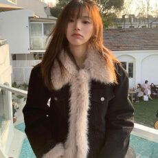 批发原版加厚夹棉+双层内里 韩版新款加厚环保<b class='q'>皮草</b>牛仔拼接毛上衣