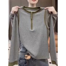 批发罗纹德绒 原版做法 韩系撞色半拉链显瘦百搭上衣